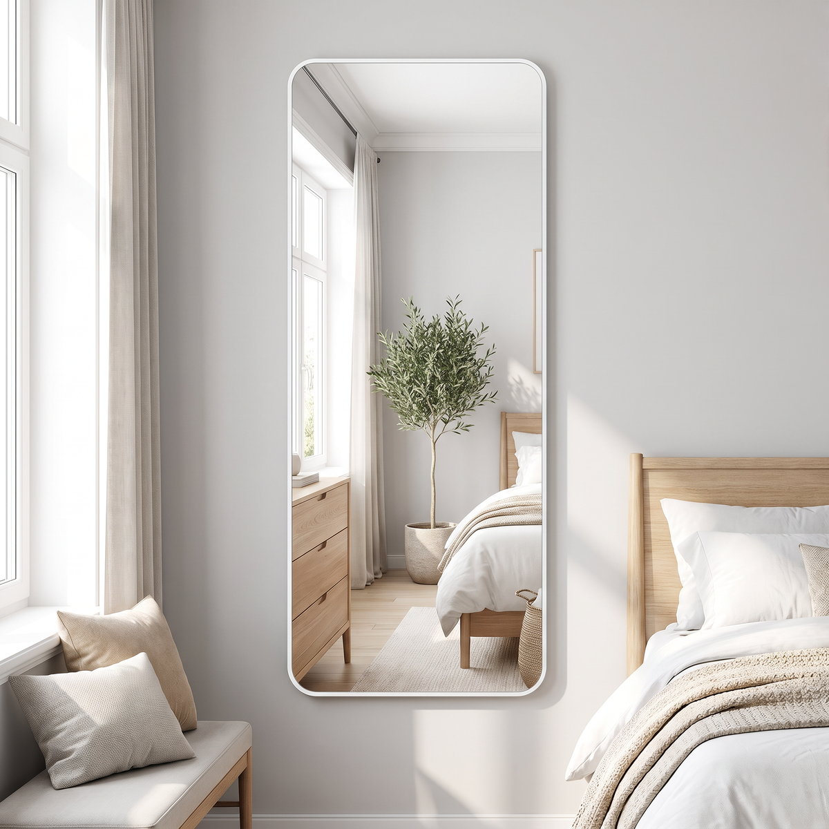 LuxAura Full-Length Wall & Freestanding Mirror – White, Black & Gold