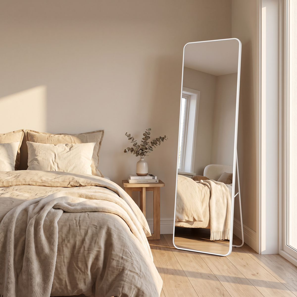 LuxAura Full-Length Wall & Freestanding Mirror – White, Black & Gold