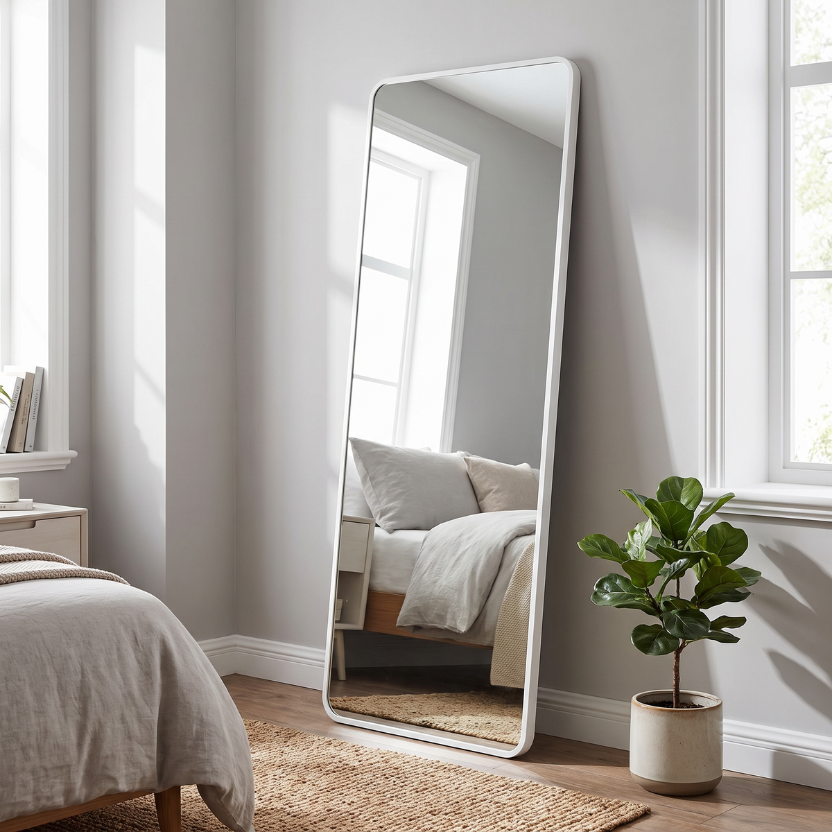LuxAura Full-Length Wall & Freestanding Mirror – White, Black & Gold