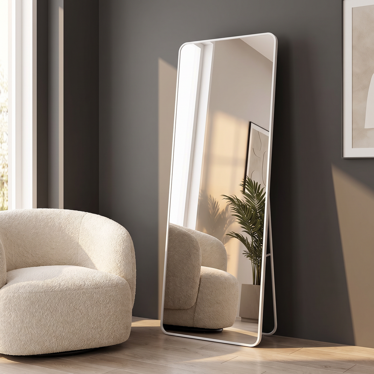 LuxAura Full-Length Wall & Freestanding Mirror – White, Black & Gold