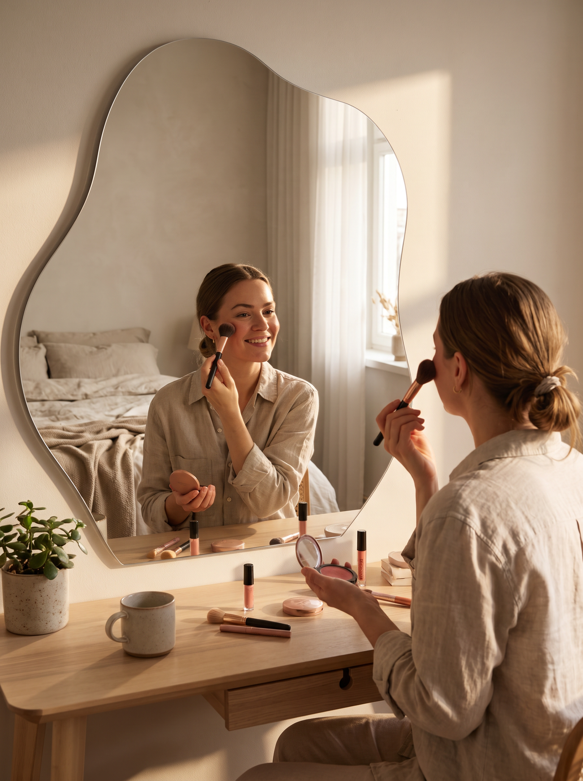 LuxAura Acrylic Wall Mirror lifestyle scene: Safety Without Sacrificing Style