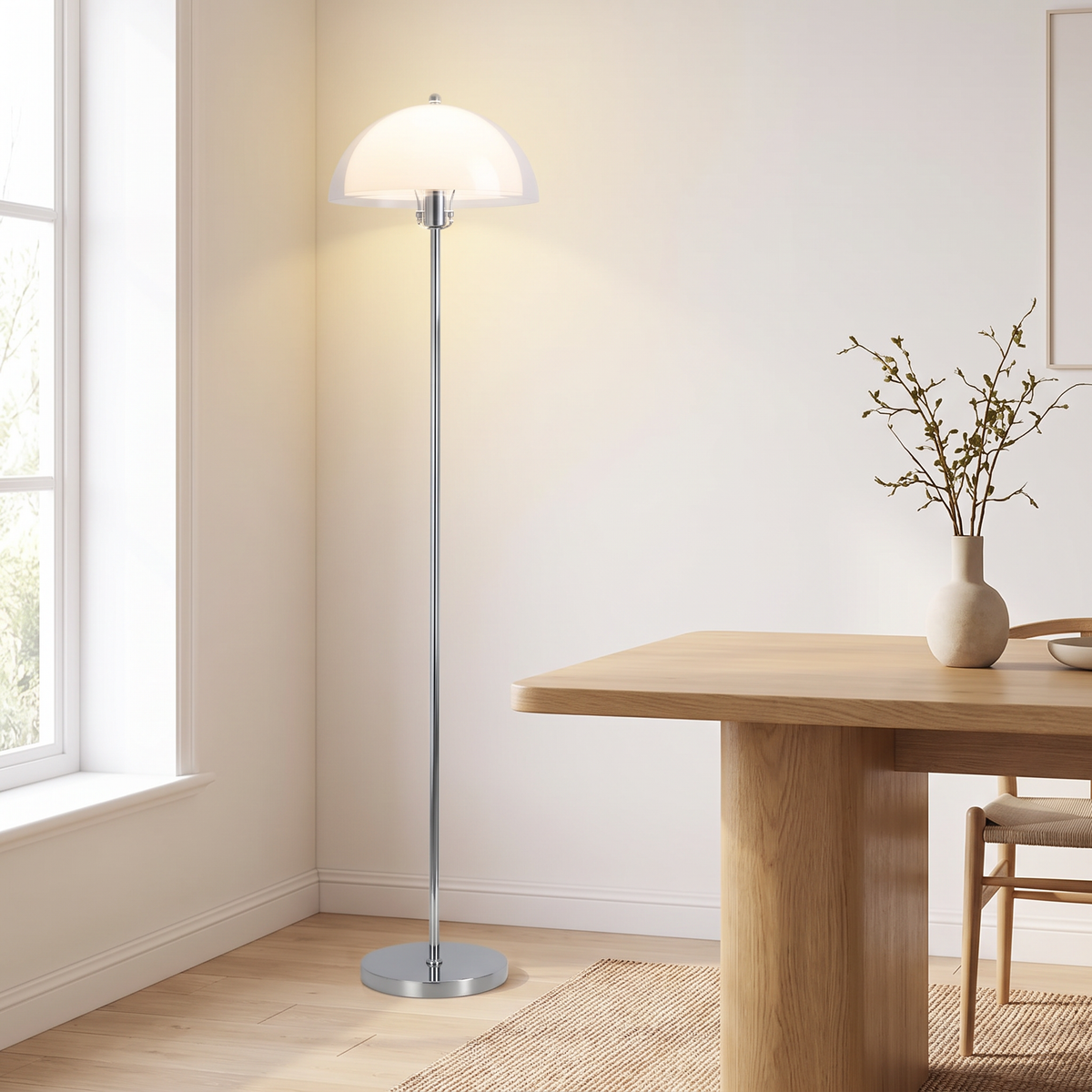 Bauhaus LED floor lamp in a Scandinavian dining area