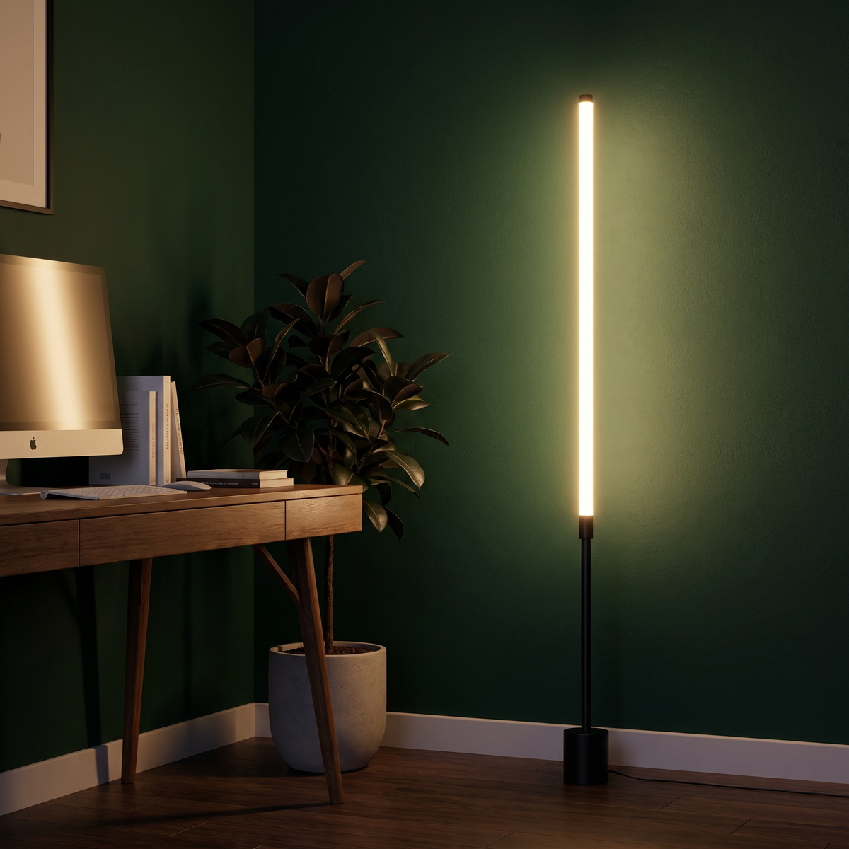 Slim LED floor lamp in a home office