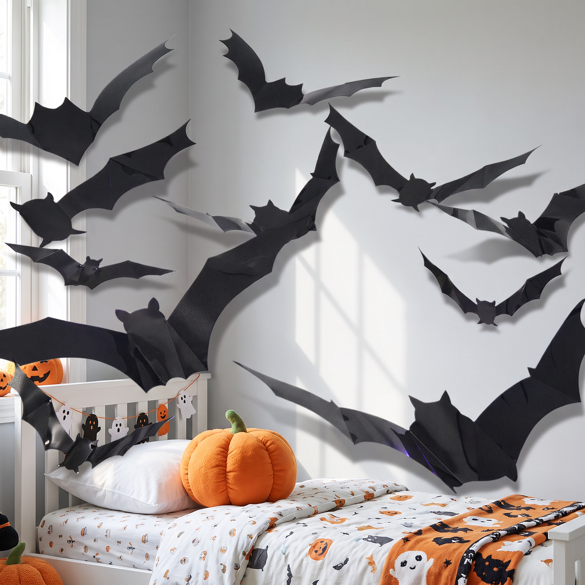 3D bat wall stickers in a bedroom