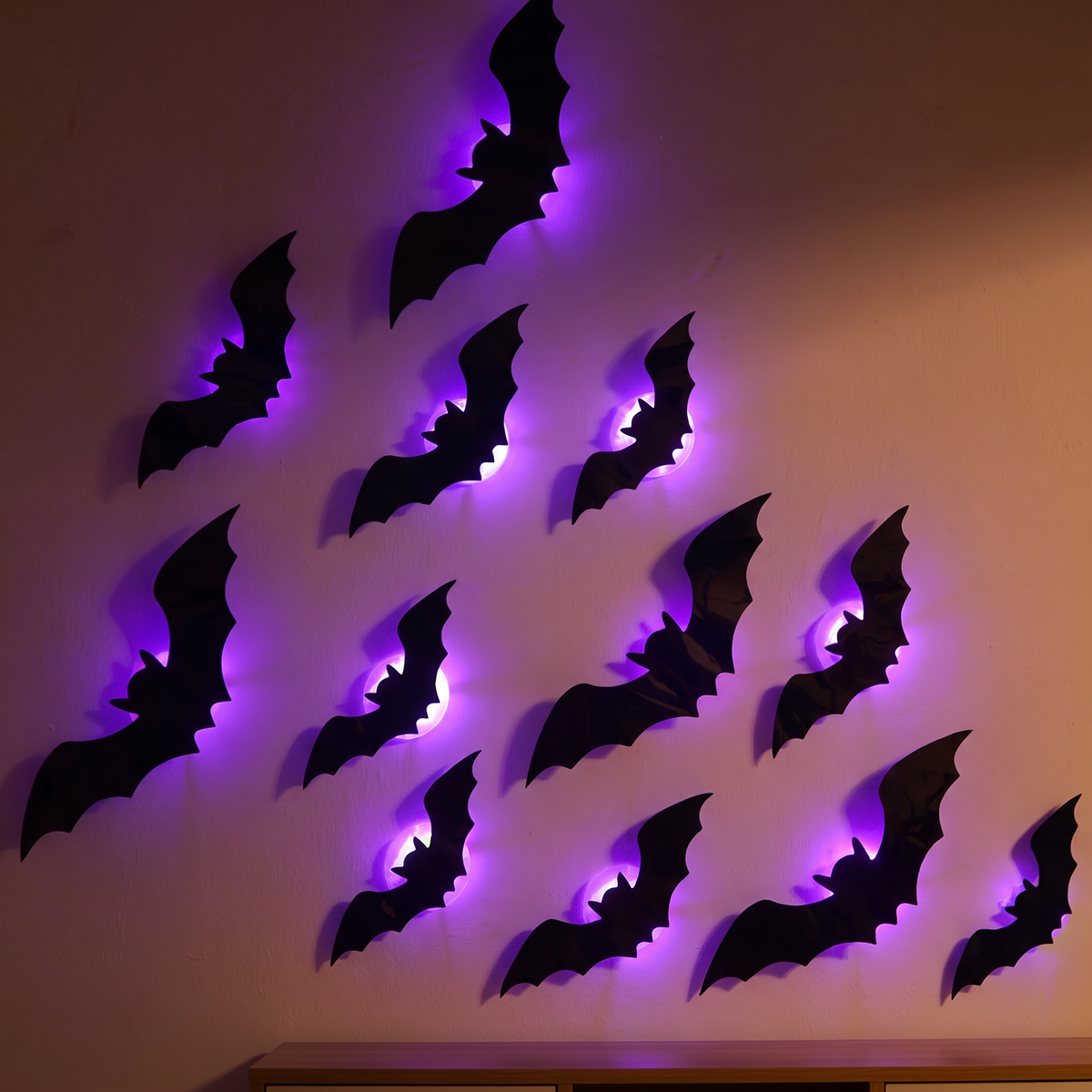 3D bat wall stickers - 16pcs with LED lights