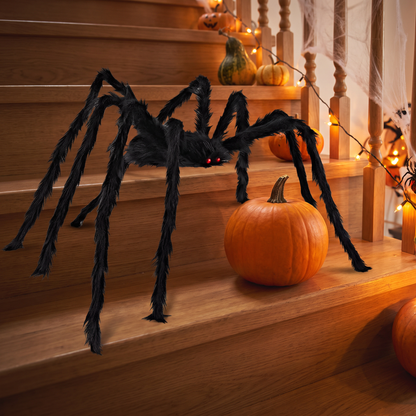 Halloween spider on an indoor staircase