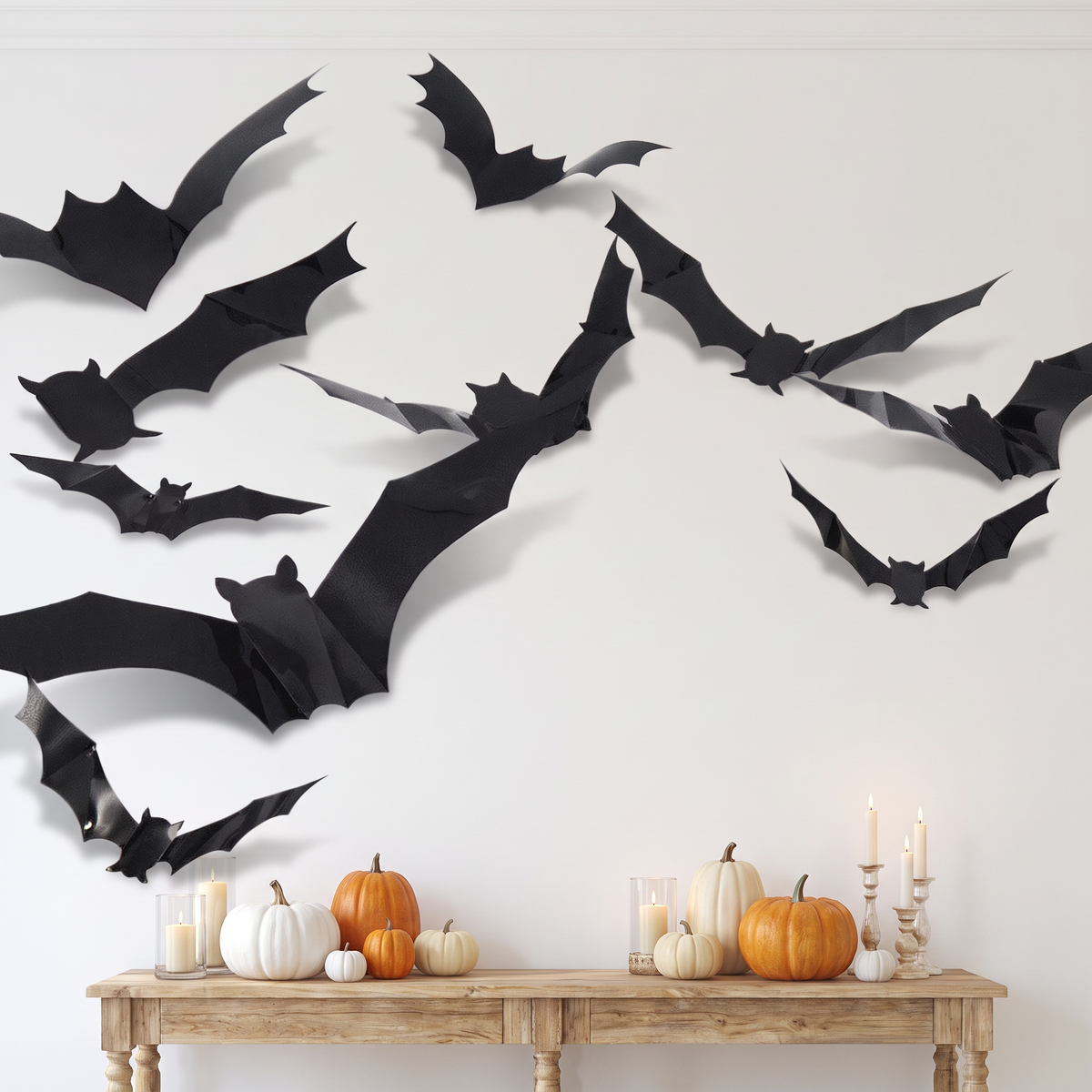 Black 3D bat wall stickers on a white wall