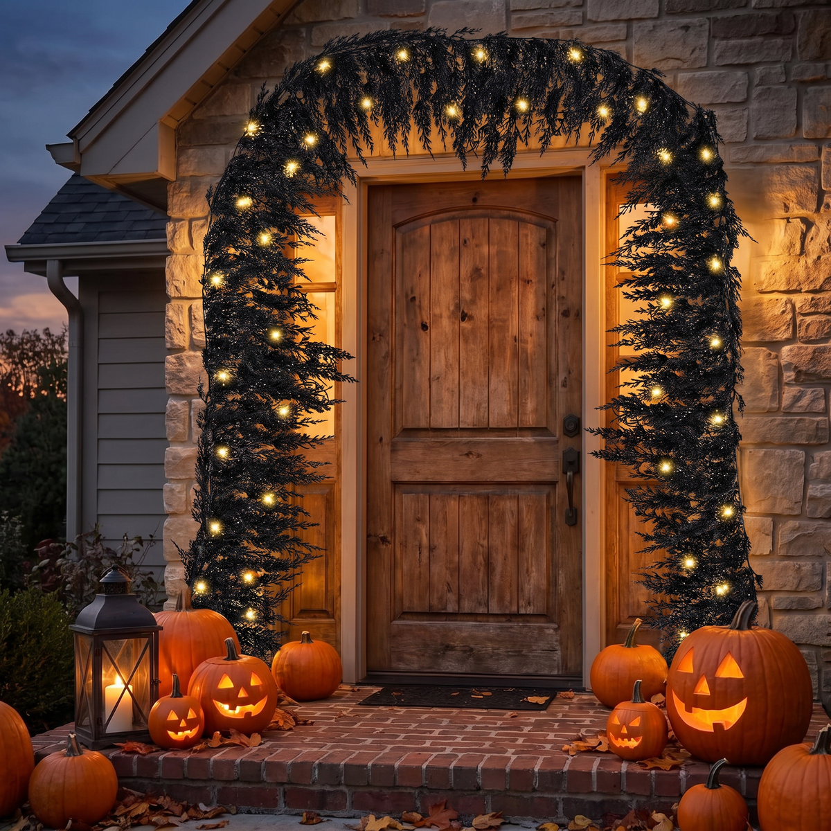 Black garland around a front door