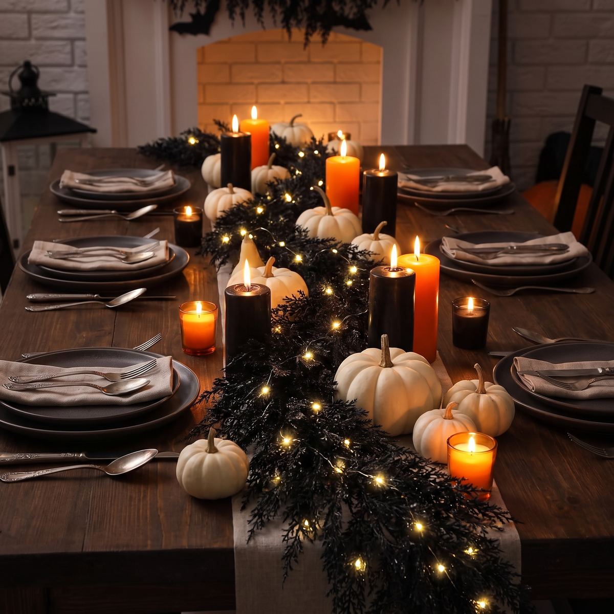 Black garland as a dining table runner
