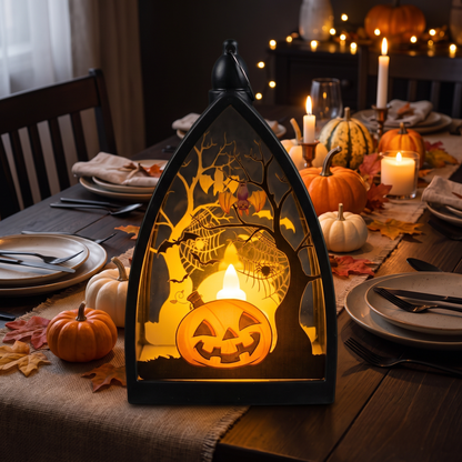 Pumpkin lantern as a dinner table centrepiece