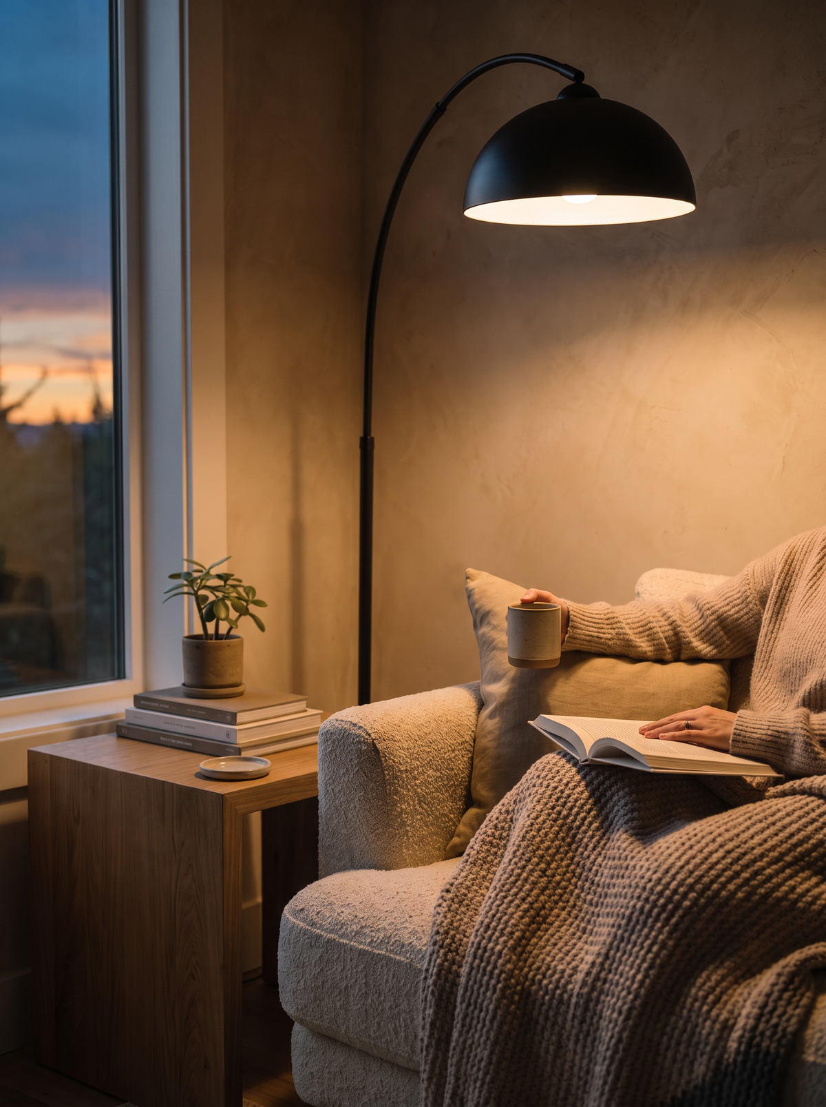 Scandinavian arc floor lamp lifestyle, Set Your Evening Tone