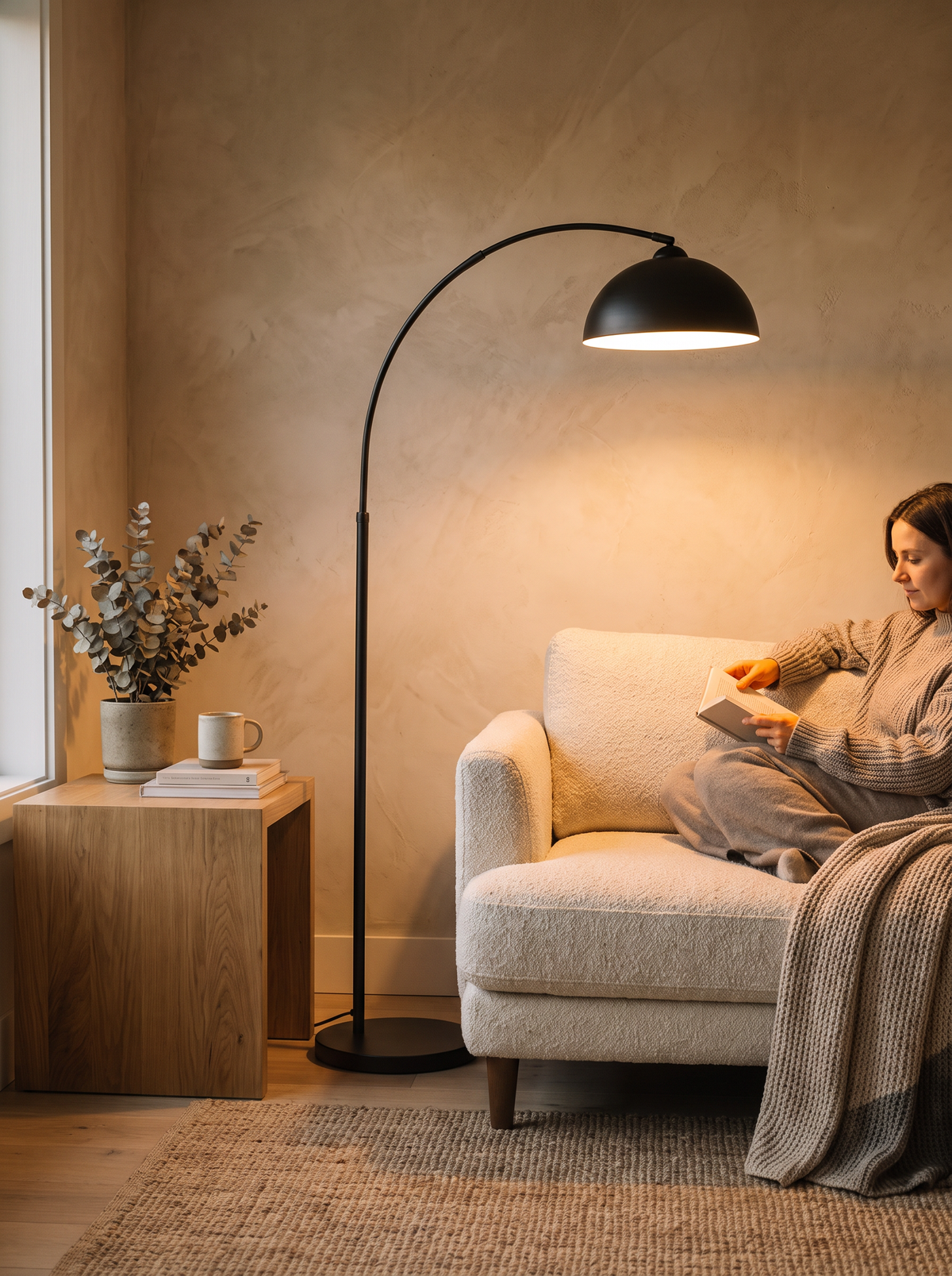 Scandinavian arc floor lamp lifestyle, Light Right Where You Need It