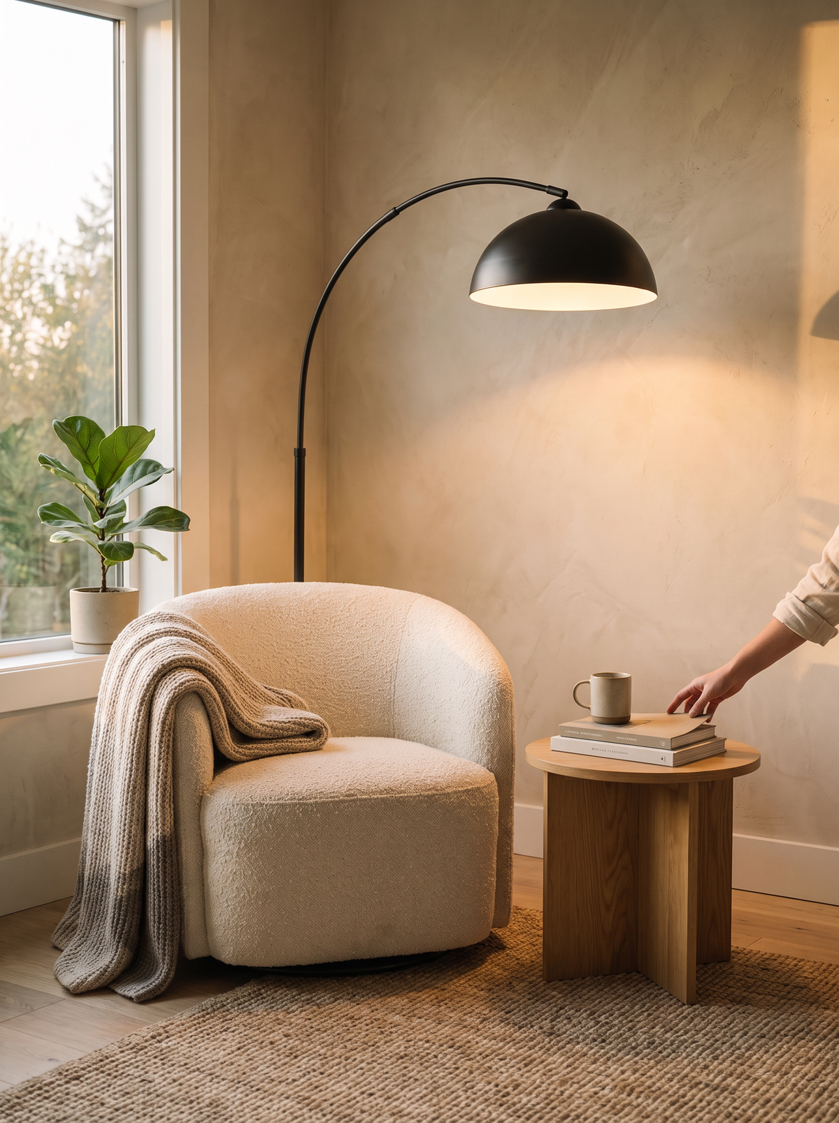 Scandinavian arc floor lamp lifestyle, Scandinavian Lines, Quiet Style