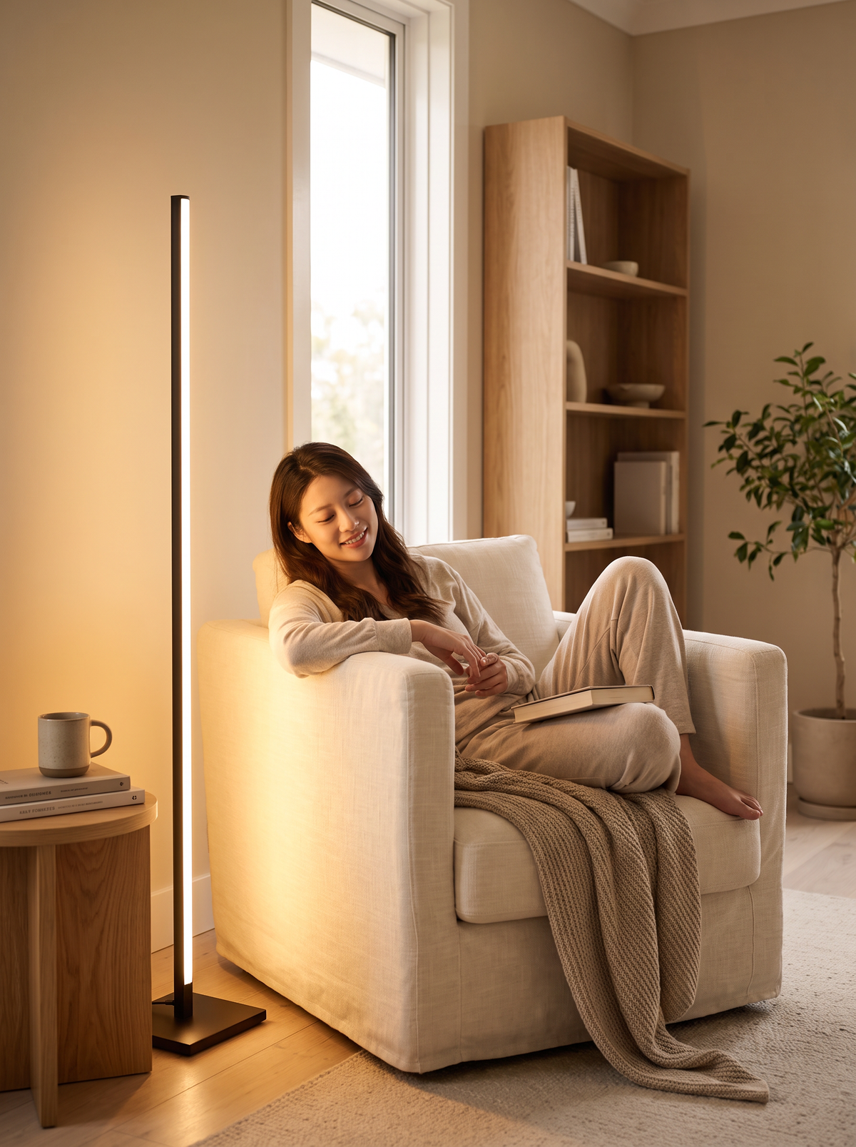 Slim LED corner lamp lifestyle, Hands Free Magic