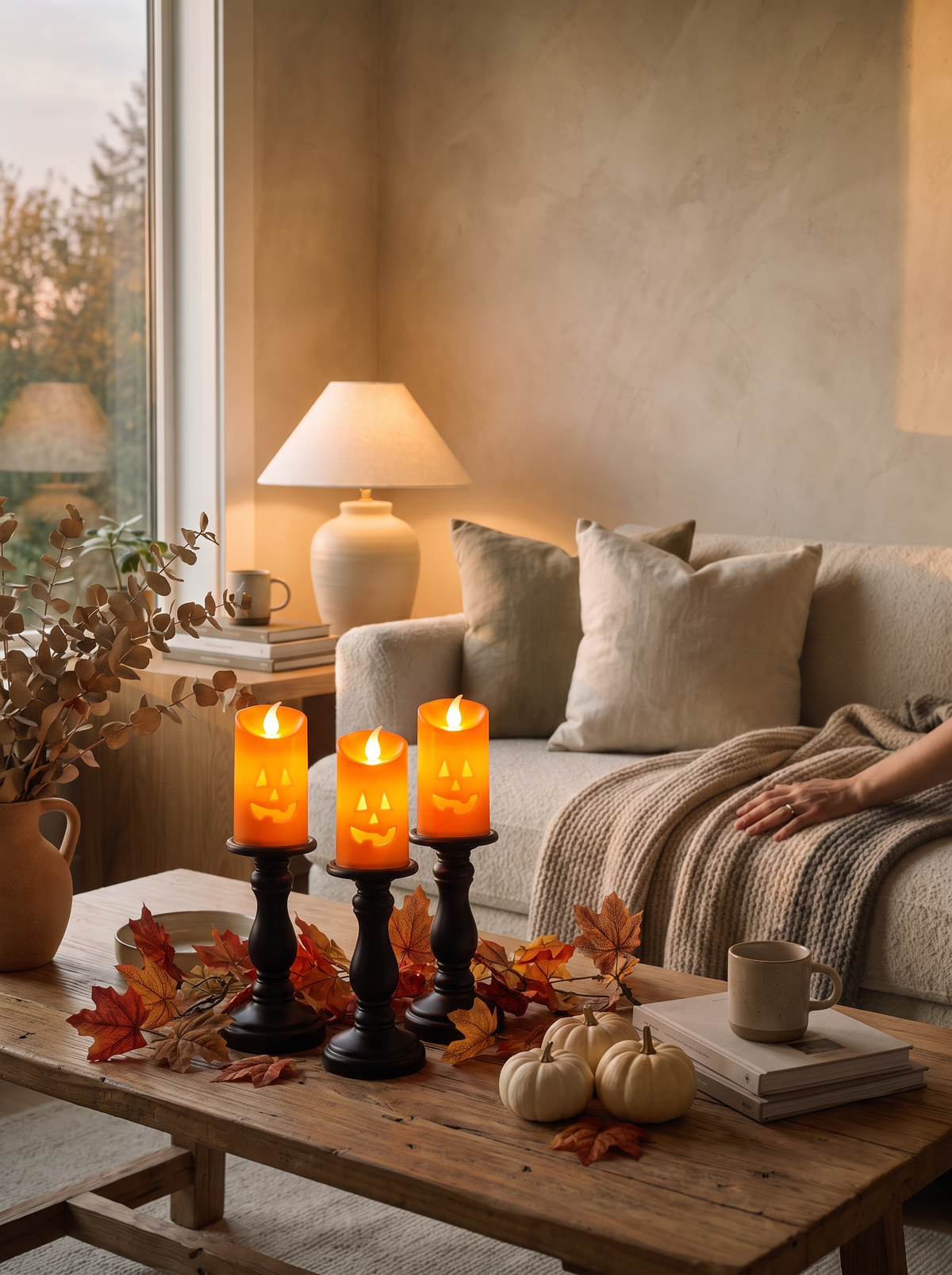 LED pumpkin candle lifestyle, All the Charm, No Flame