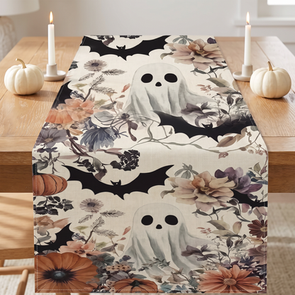 Table runner design CFZQ014-4: floral ghosts and bats