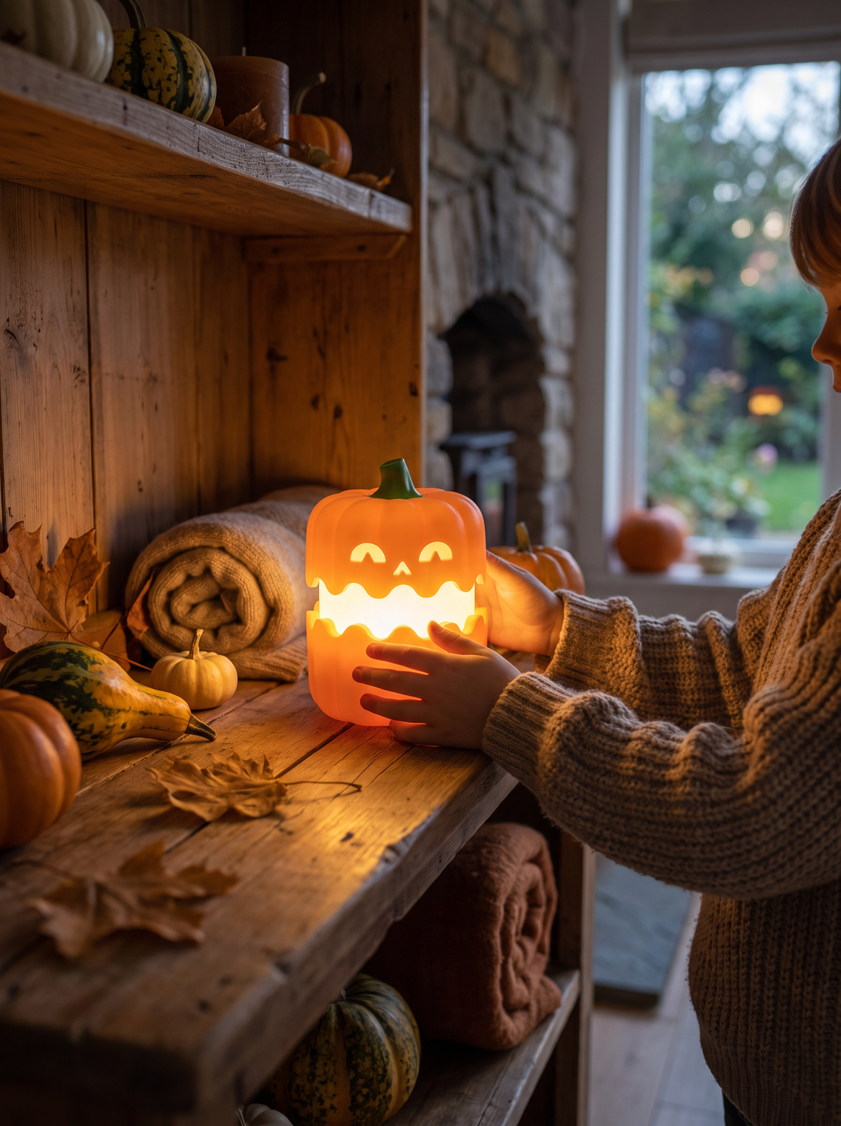 Pumpkin night light folded flat for easy seasonal storage