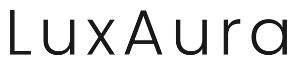 LuxAura wordmark logo in near-black